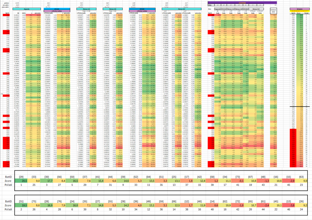 Battery cell sorting spreadsheet